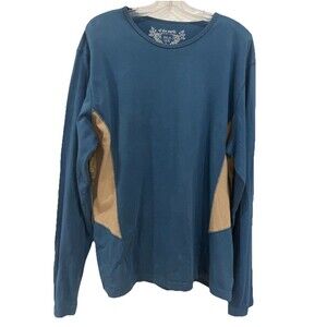 Of The Earth Men’s 100% Organic Cotton Long Sleeve Colorblock Shirt XL Blue Tan